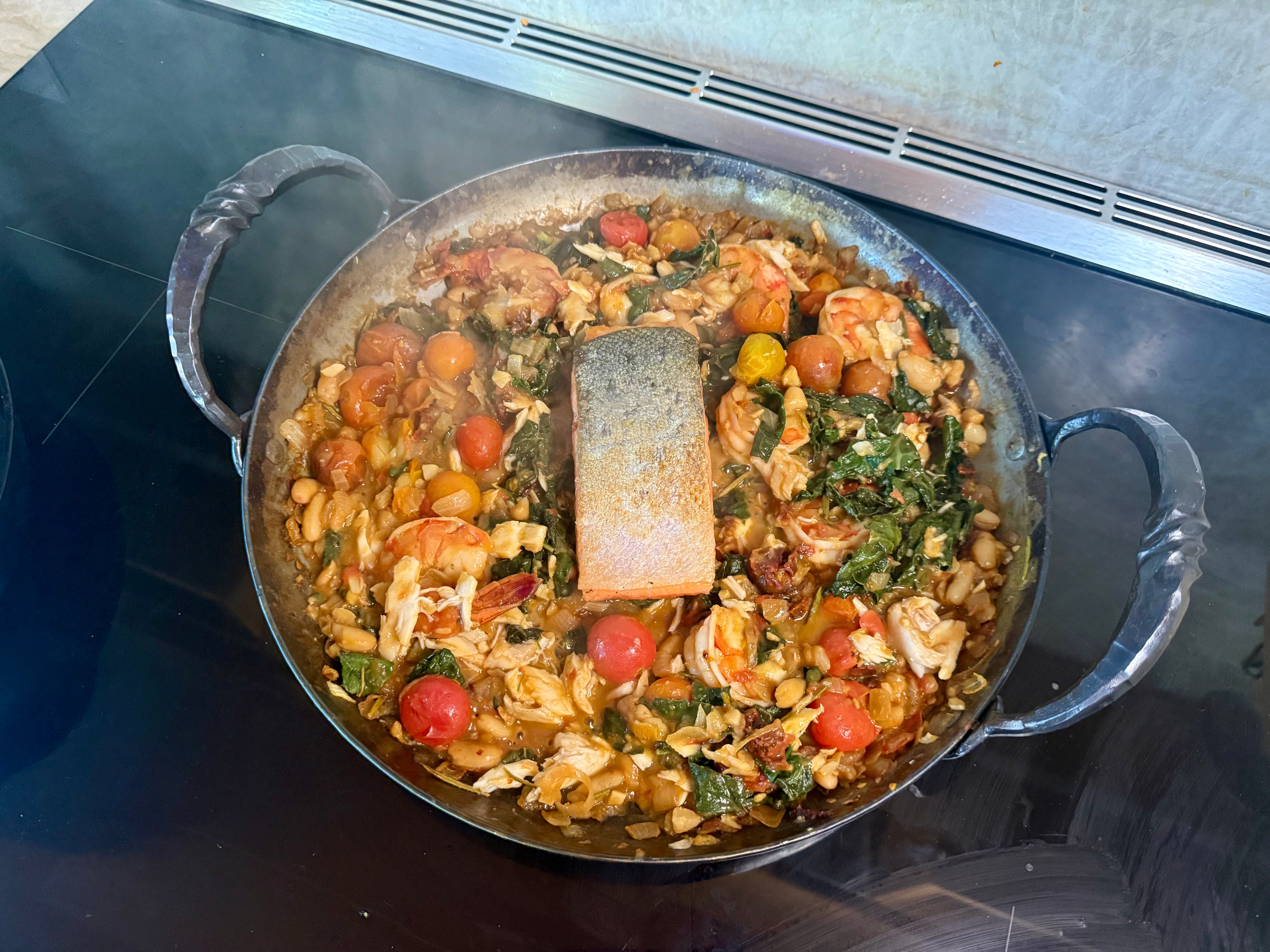 One-Pan Seafood Skillet with Cannellini & Jammy Tomatoes