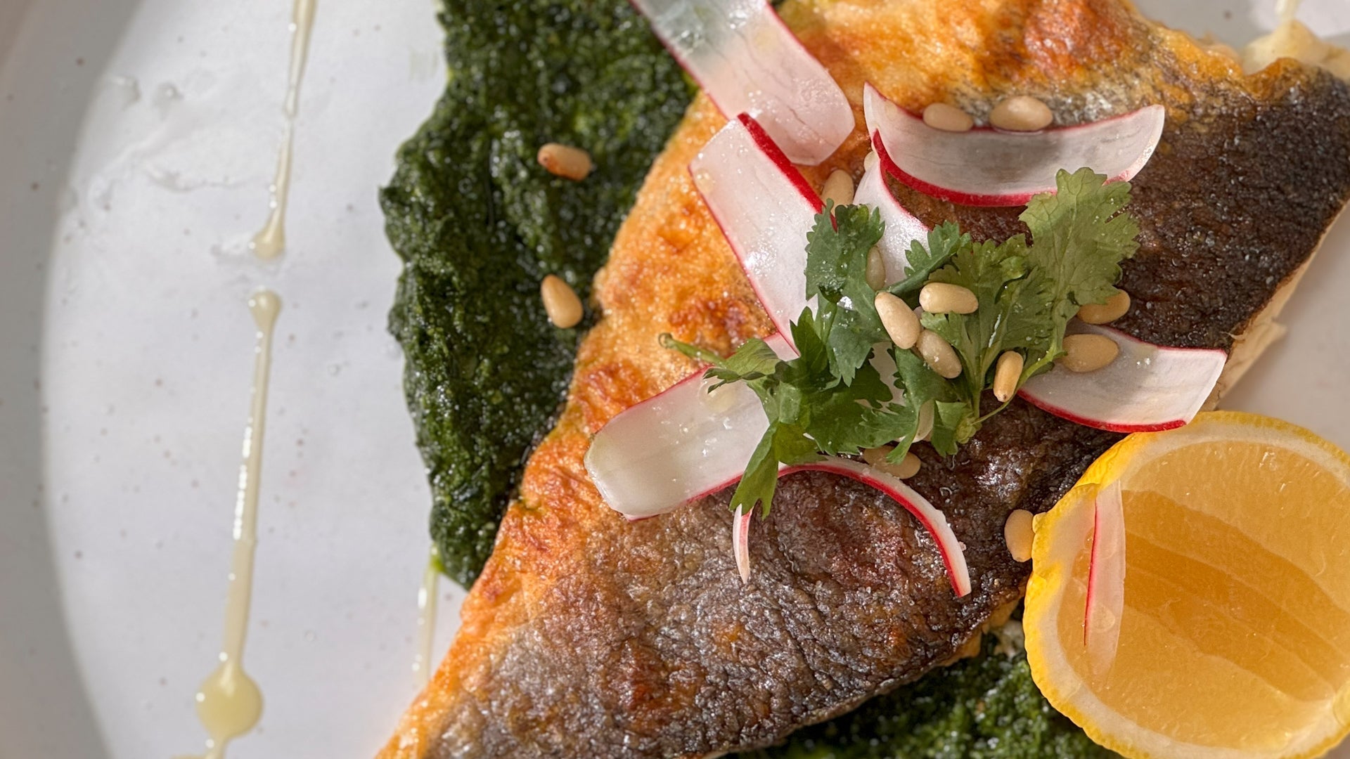 Seafood 201:  Parsley-Spinach Pesto Crispy Skin Branzino - SEATOPIA