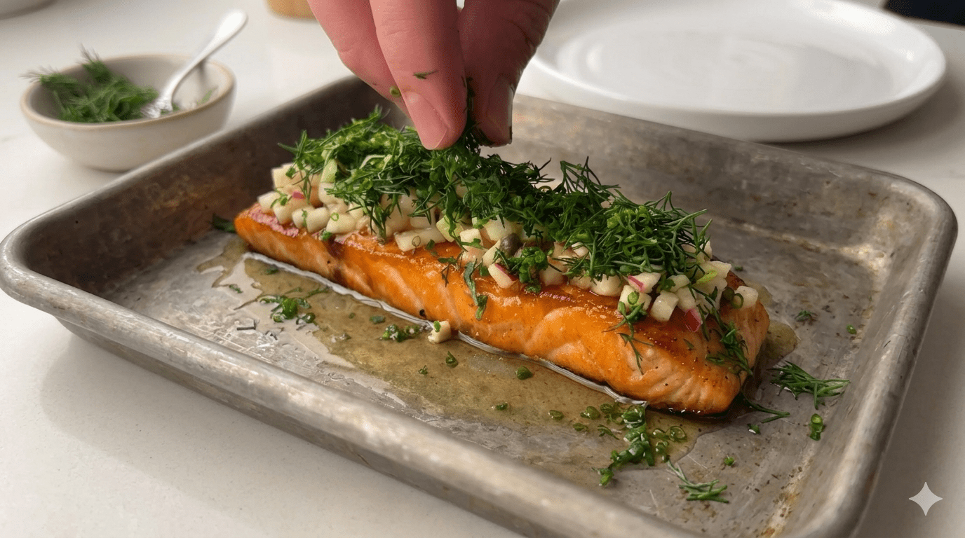 Herb & White Peach Relish Salmon - SEATOPIA