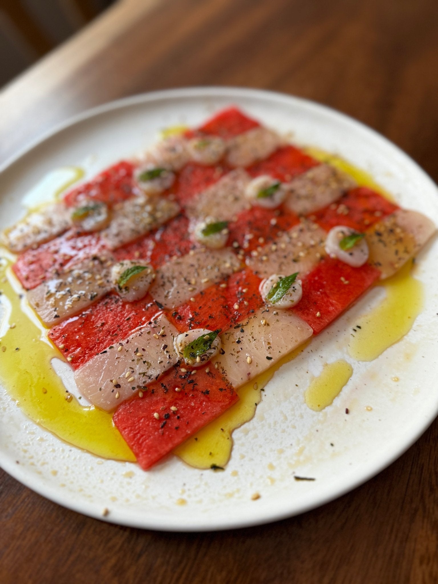 Kingfish and Scallop Crudo with Watermelon Recipe - SEATOPIA