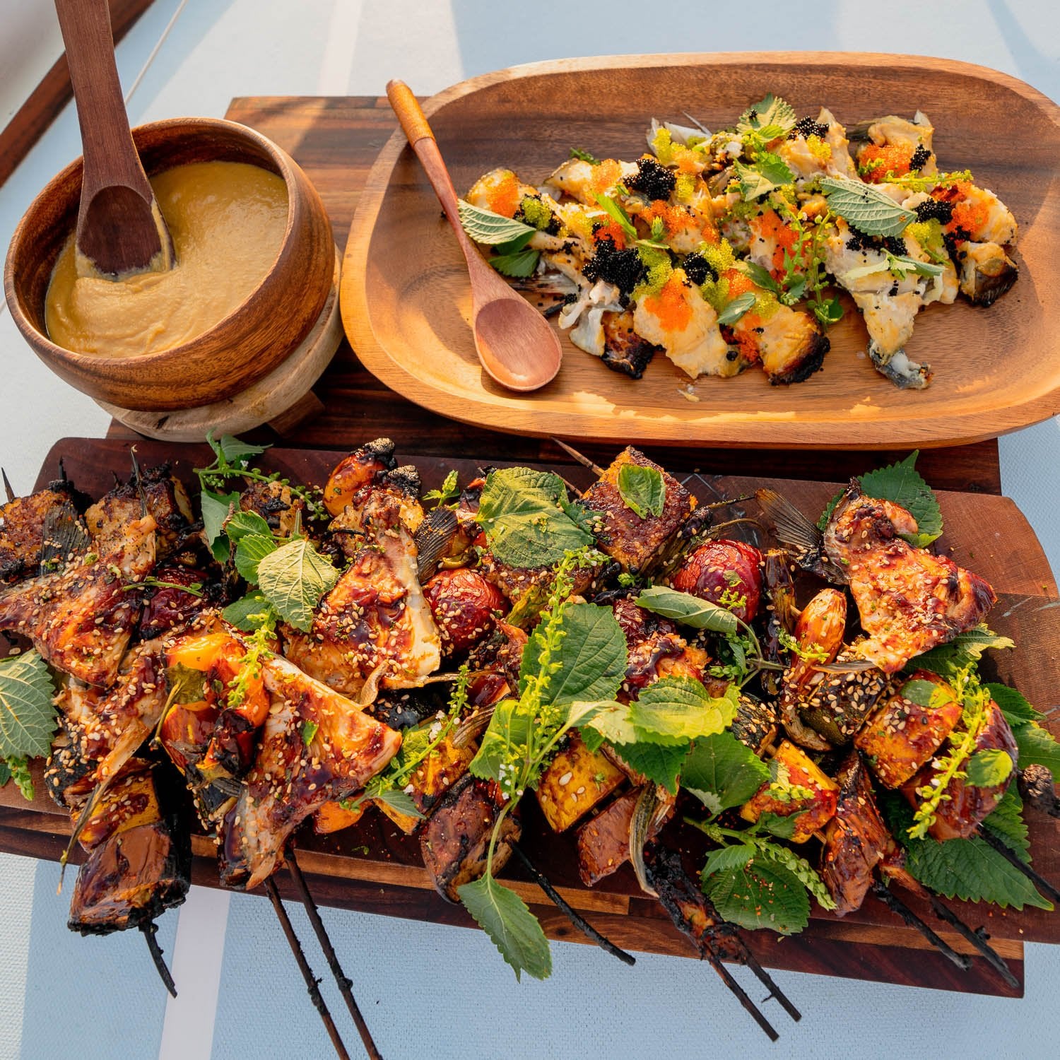 Miso Smoked Halibut & Yellowtail Kanpachi Collar Kabobs - SEATOPIA