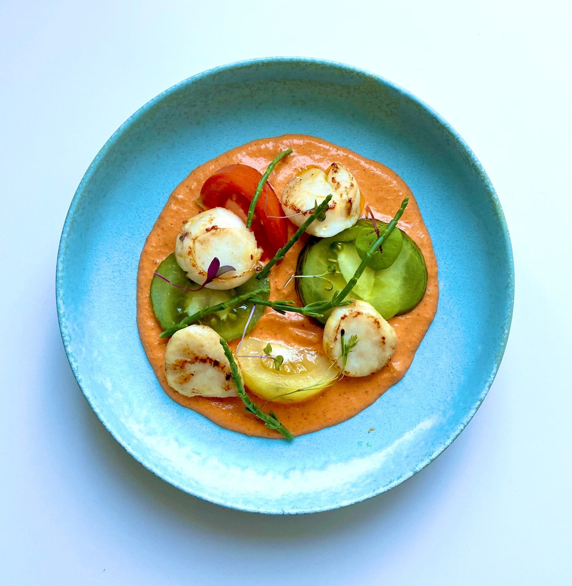 Scallops With Romesco and Marinated Tomatoes - SEATOPIA