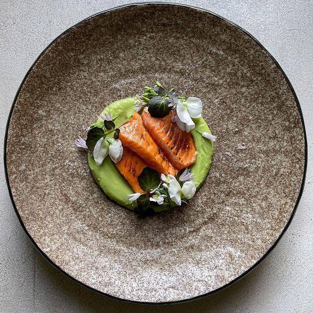 Torched Ora King Salmon Recipe  w/ Shiso Panzu Pea Puree - SEATOPIA