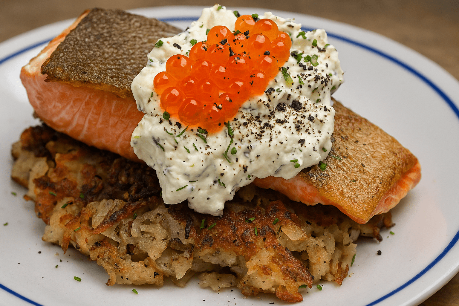 Trout Hash with Kefir Crema & Salmon Roe - SEATOPIA