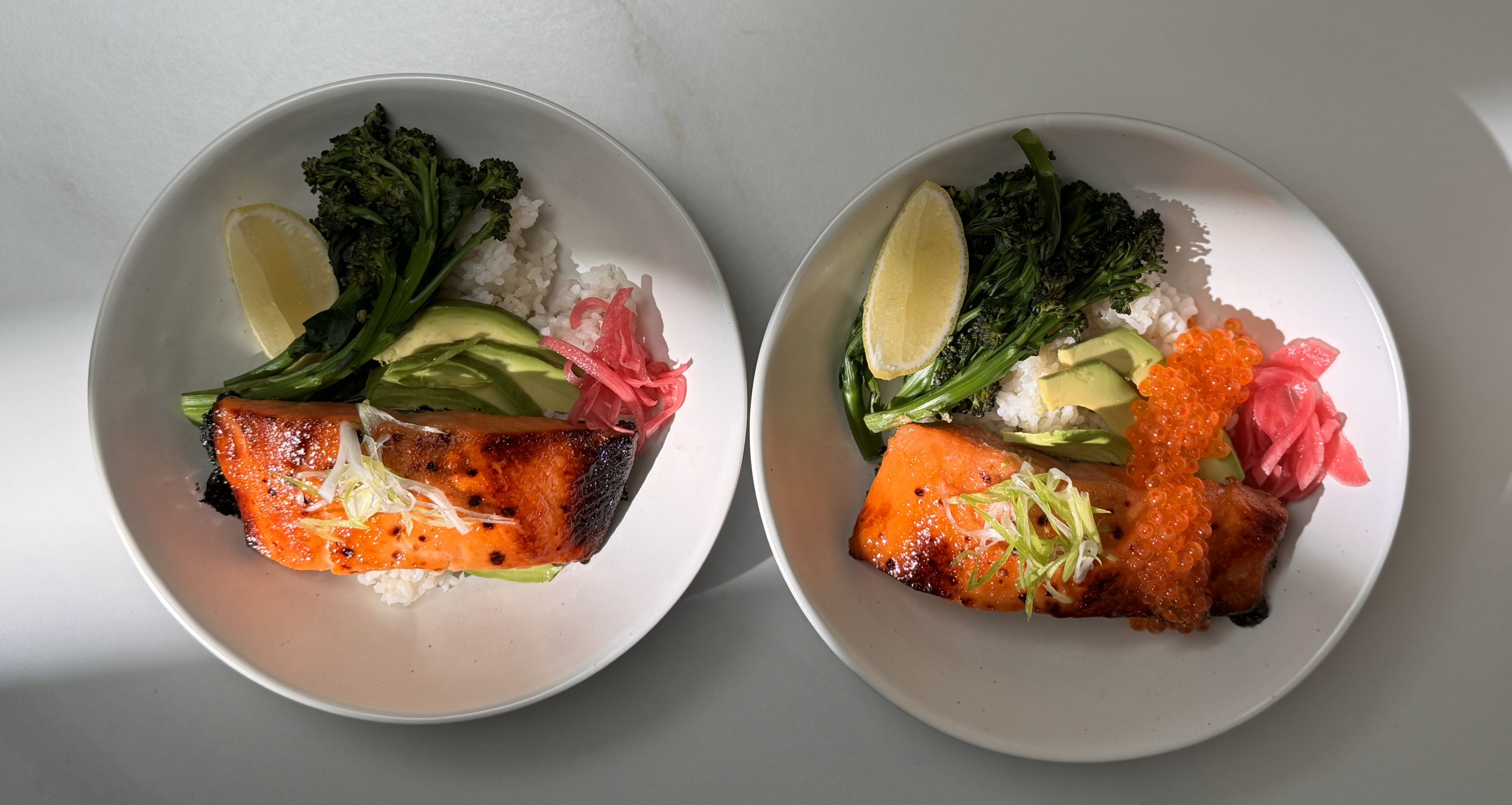 Seafood 201: Broiled Miso Salmon Bowl w Sushi Rice, Avocado, & Broccolini