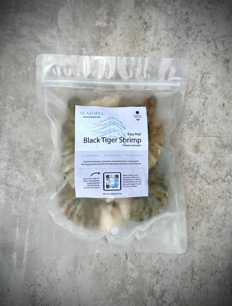 Restorative Black Tiger Shrimp (U6-8 Easy-Peel, 12 oz) - SEATOPIA