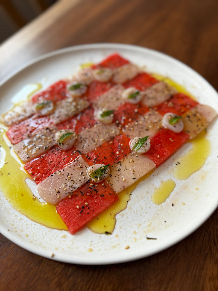 Kingfish and Scallop Crudo with Watermelon Recipe