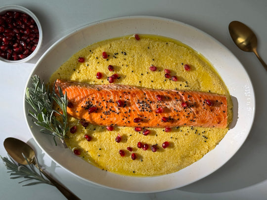 Polenta-Salmon-garlic-pom