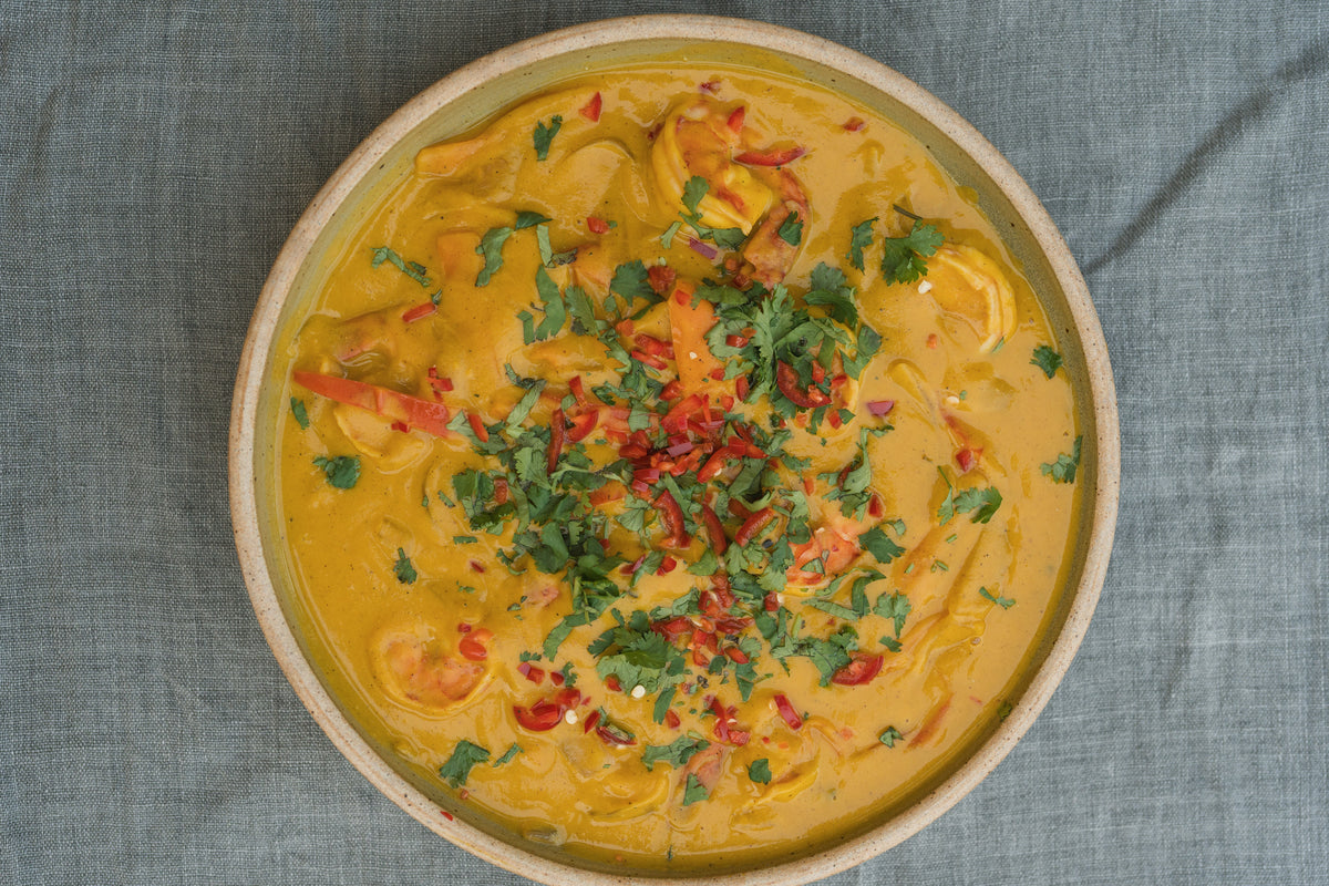 Butter Pumpkin Shrimp with Toasted Coconut, Lime and Fresno