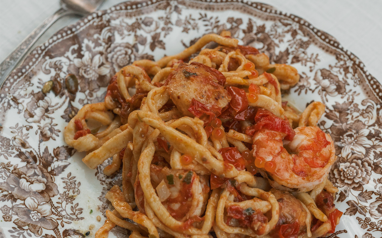 Shrimp & Scallop Seafood Pasta with Salmon Roe