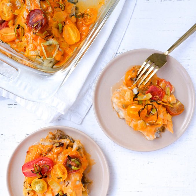 Image of Barramundi with Light Cream and Tomato Sauce