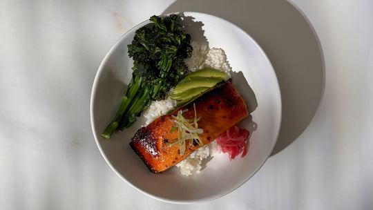 Broiled Miso Salmon Bowl with Sushi Rice, Avocado, & Broccolini - SEATOPIA