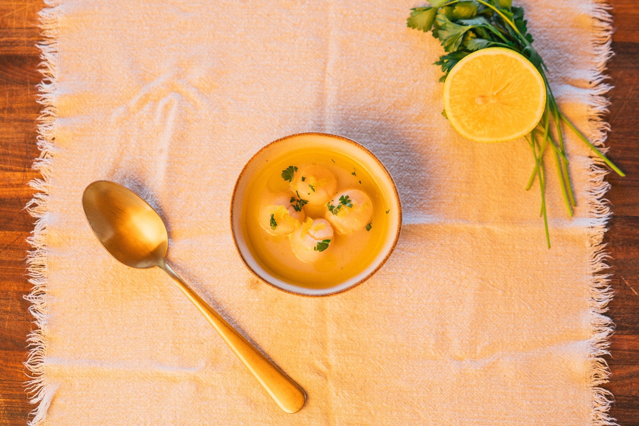 Gently Poached Scallops in Sea Moss–Infused Bone Broth - SEATOPIA