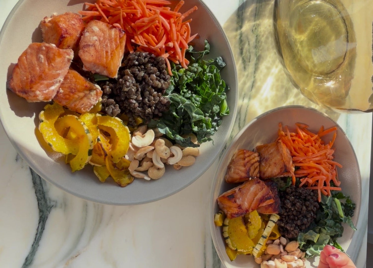 Harvest Quinoa Bowl with Honey Cinnamon Salmon & Turmeric Tahini - SEATOPIA