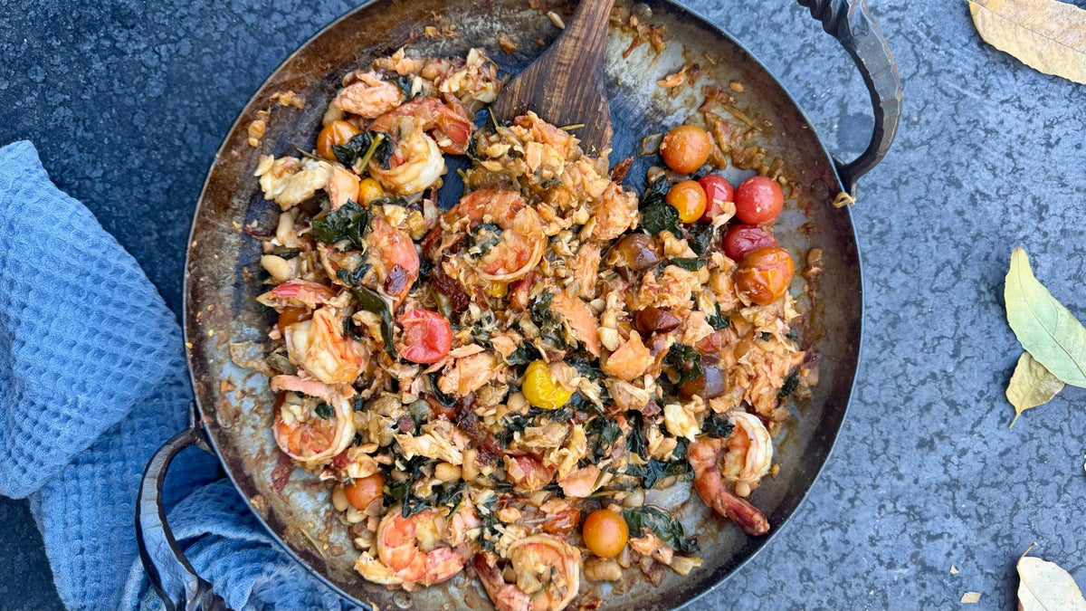 One-Pan Seafood Skillet with Cannellini & Jammy Tomatoes - SEATOPIA