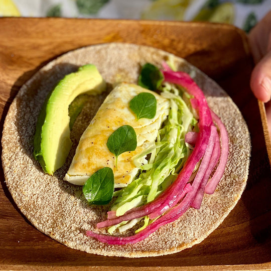 Paleo Glitne Halibut Tacos w/ Pickled Cabbage - SEATOPIA