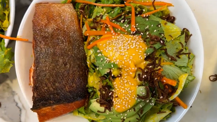 Seared New Zealand King Salmon w/ Carrot Ginger Dressing Salad - SEATOPIA