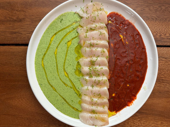 Yellowtail Aguachile with Smoky Ancho Chile and Creamy Coconut Herb Sauce - SEATOPIA