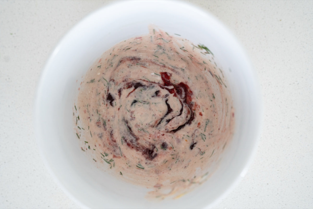 Greek yogurt, lingonberry preserves and Dijon whisked into a creamy dill sauce