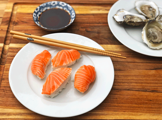 nigiri sushi of ora king salmon
