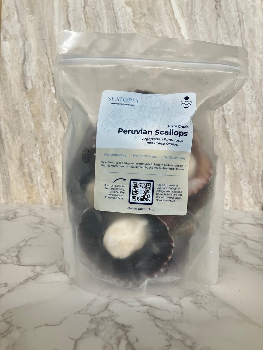 Regenerative Farmed Peruvian Scallops on the Half Shell (~12-16 oz bag) - SEATOPIA
